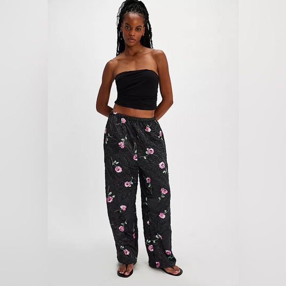 New Asparagus x Free People Crease Rose Floral Slick Mer Mer Pants sz M
